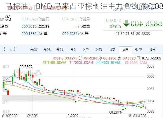 马棕油：BMD 马来西亚棕榈油主力合约涨 0.08%