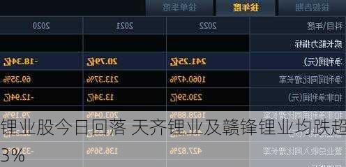 锂业股今日回落 天齐锂业及赣锋锂业均跌超3%