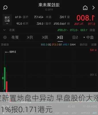 宝新置地盘中异动 早盘股价大涨6.21%报0.171港元