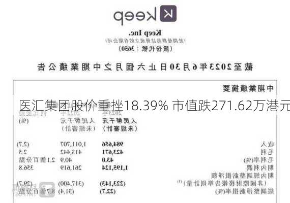 医汇集团股价重挫18.39% 市值跌271.62万港元