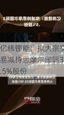 亿纬锂能：拟大宗交易减持思摩尔国际3.5%股份