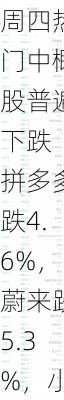 周四热门中概股普遍下跌 拼多多跌4.6%，蔚来跌5.3%，小鹏跌6.7%