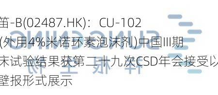 科笛-B(02487.HK)：CU-10201(外用4%米诺环素泡沫剂)中国III期临床试验结果获第二十九次CSD年会接受以电子壁报形式展示