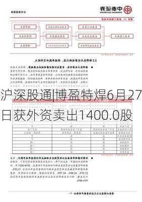 沪深股通|博盈特焊6月27日获外资卖出1400.0股