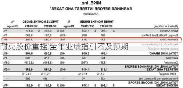 耐克股价重挫 全年业绩指引不及预期