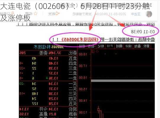 大连电瓷（002606）：6月28日11时23分触及涨停板