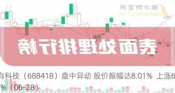 震有科技（688418）盘中异动 股价振幅达8.01%  上涨6.91%（06-28）