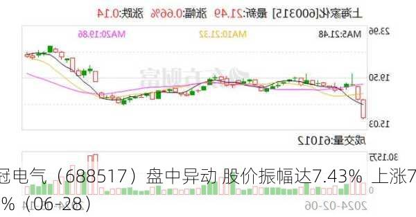 金冠电气（688517）盘中异动 股价振幅达7.43%  上涨7.06%（06-28）