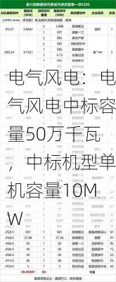 电气风电：电气风电中标容量50万千瓦，中标机型单机容量10MW