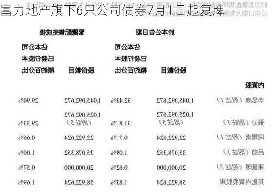 富力地产旗下6只公司债券7月1日起复牌