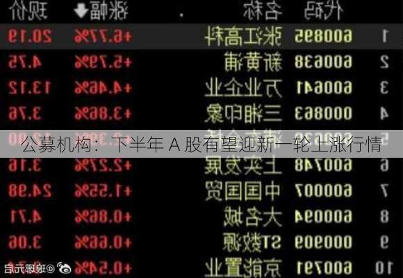 公募机构：下半年 A 股有望迎新一轮上涨行情