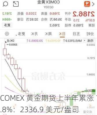 COMEX 黄金期货上半年累涨 12.8%：2336.9 美元/盎司