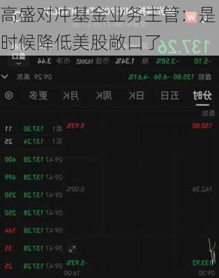 高盛对冲基金业务主管：是时候降低美股敞口了