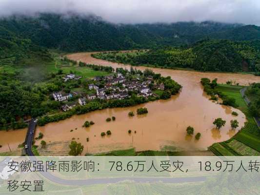 安徽强降雨影响：78.6万人受灾，18.9万人转移安置