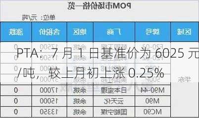 PTA：7 月 1 日基准价为 6025 元/吨，较上月初上涨 0.25%