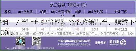 沙钢：7 月上旬建筑钢材价格政策出台，螺纹下调 100 元