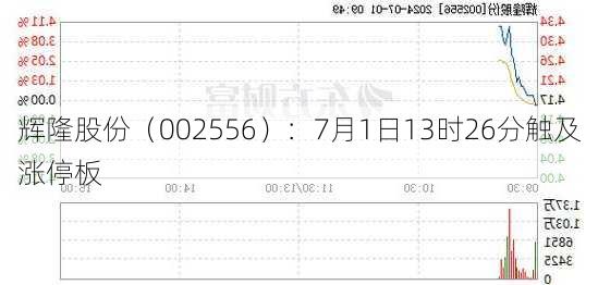 辉隆股份（002556）：7月1日13时26分触及涨停板