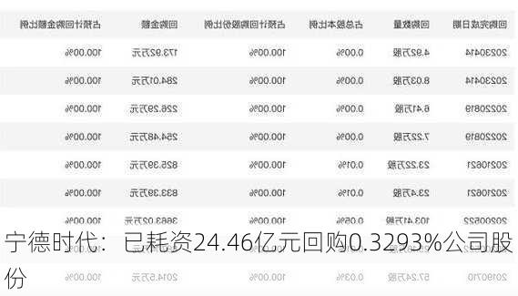 宁德时代：已耗资24.46亿元回购0.3293%公司股份