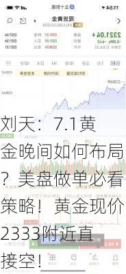 刘天：7.1黄金晚间如何布局？美盘做单必看策略！黄金现价2333附近直接空！