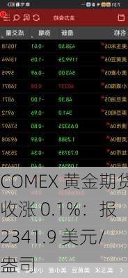 COMEX 黄金期货收涨 0.1%：报 2341.9 美元/盎司