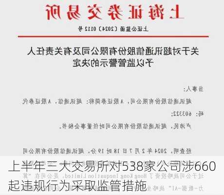 上半年三大交易所对538家公司涉660起违规行为采取监管措施