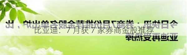 比亚迪：7 月获 7 家券商金股推荐