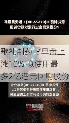 歌礼制药-B早盘上涨10% 拟使用最多2亿港元回购股份