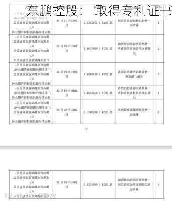 东鹏控股： 取得专利证书