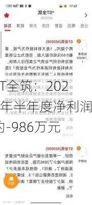 ST全筑：2024年半年度净利润约-986万元