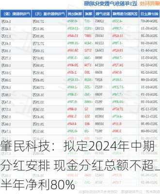 肇民科技：拟定2024年中期分红安排 现金分红总额不超上半年净利80%