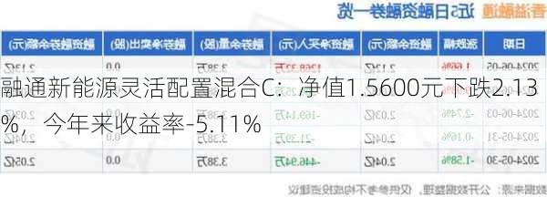 融通新能源灵活配置混合C：净值1.5600元下跌2.13%，今年来收益率-5.11%