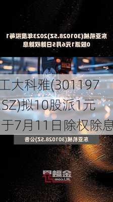 工大科雅(301197.SZ)拟10股派1元 于7月11日除权除息