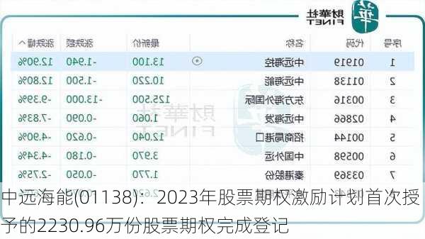 中远海能(01138)：2023年股票期权激励计划首次授予的2230.96万份股票期权完成登记