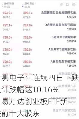 精测电子：连续四日下跌累计跌幅达10.16%，易方达创业板ETF新进前十大股东