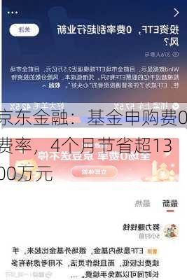 京东金融：基金申购费0费率，4个月节省超1300万元