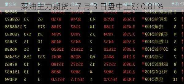 菜油主力期货：7 月 3 日盘中上涨 0.81%