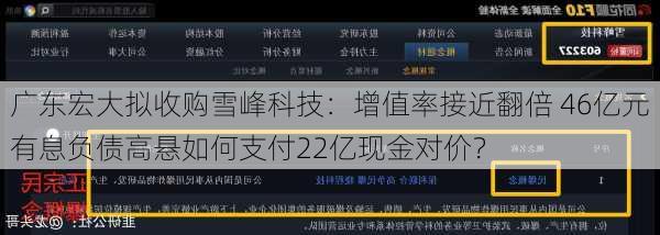 广东宏大拟收购雪峰科技：增值率接近翻倍 46亿元有息负债高悬如何支付22亿现金对价？