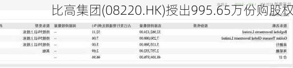 比高集团(08220.HK)授出995.65万份购股权