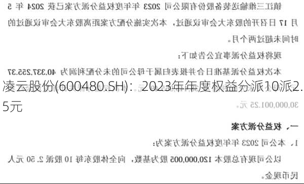 凌云股份(600480.SH)：2023年年度权益分派10派2.5元