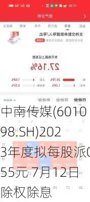 中南传媒(601098.SH)2023年度拟每股派0.55元 7月12日除权除息