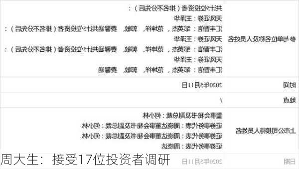 周大生：接受17位投资者调研