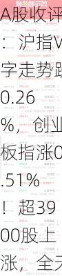 A股收评：沪指V字走势跌0.26%，创业板指涨0.51%！超3900股上涨，全天成交5749亿元，为连续3日低于6000亿，医药板块走高