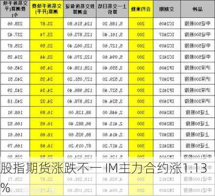 股指期货涨跌不一 IM主力合约涨1.13%