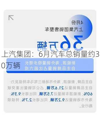 上汽集团：6月汽车总销量约30万辆