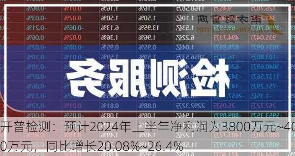 开普检测：预计2024年上半年净利润为3800万元~4000万元，同比增长20.08%~26.4%