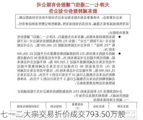 七一二大宗交易折价成交793.50万股