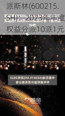 派斯林(600215.SH)：2023年年度权益分派10派1元