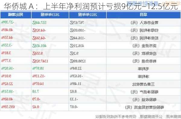 华侨城Ａ：上半年净利润预计亏损9亿元―12.5亿元