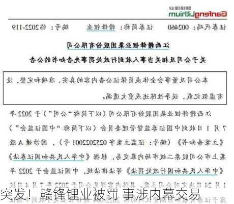 突发！赣锋锂业被罚 事涉内幕交易