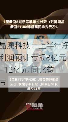 晶澳科技：上半年净利润预计亏损8亿元―12亿元 同比转亏